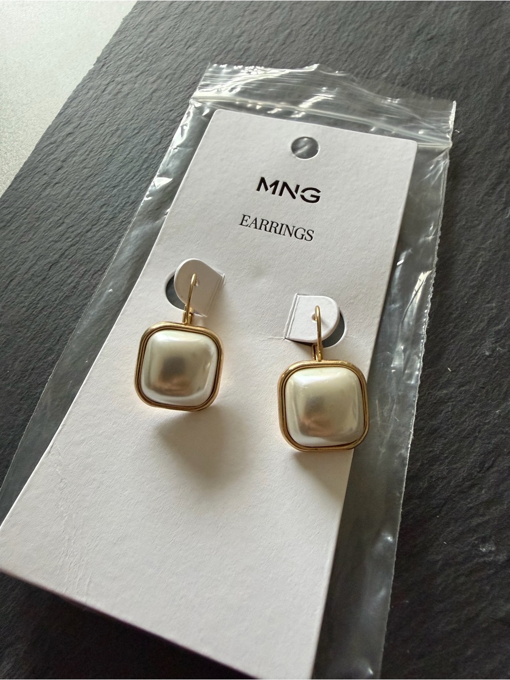 Mango Hoop Gold-Framed White Pearl Square Drop Earrings - Picture 3 of 4